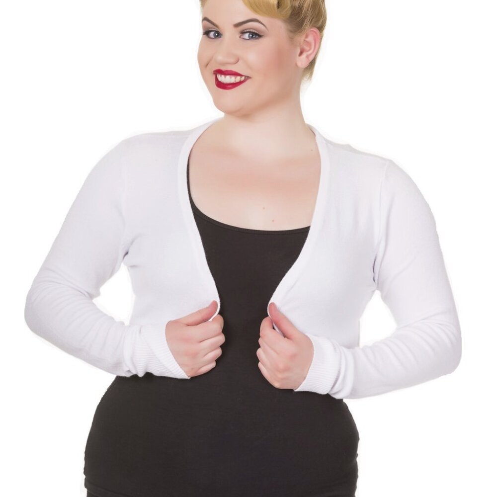 White Knit Bolero Shrugs Long Sleeve Lightweight Cropped Open Front Cardigan